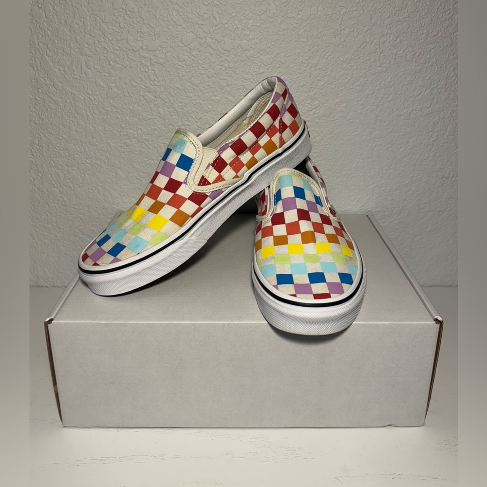 Vans Multicolor checker Slip On Canvas Sneaker Mens 6 Womens 7.5.